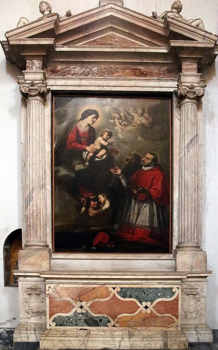 Madonna del Rosario che appare a S.Carlo Borromeo e a S.Domenico (1654), cappella di San Carlo Borromeo, basilica di San Domenico Maggiore (Napoli)